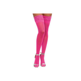Bas roses nylon autofixants jarretières dentelle 